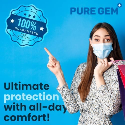 PURE GEM 150-Pack Blue Disposable Face Masks, 3-Ply, Nose Clip and Earloops