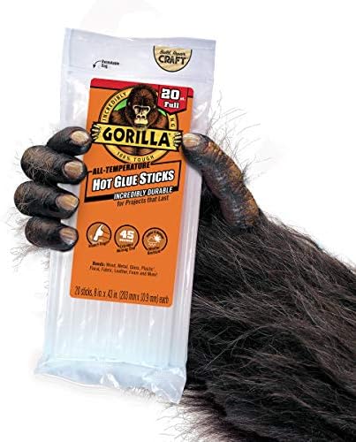 Gorilla Hot Glue Sticks, Clear, Full Size, 8" x 0.43", 20 Count
