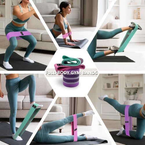 Exercise Bands, 3 Levels Fabric Resistance Bands for Working Out, Workout Bands Resistance for Women & Men, Multi-Colored Fabric Booty Bands for Leg Strength Training, Rehab, Yoga