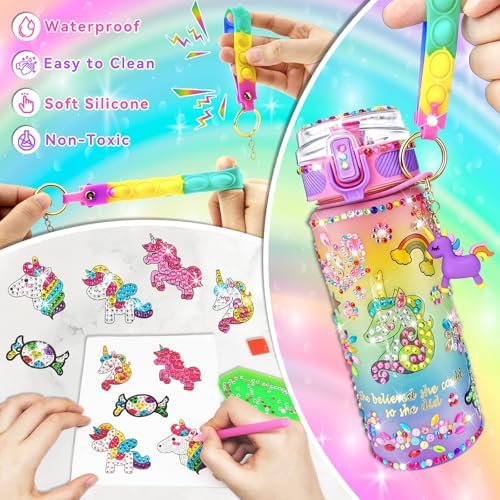 EDSPORTSHOUSE Decorate Your Own Water Bottle Kits for Girls Age 4-6-8-10,Unicorn Painting Crafts,Fun Arts and Crafts Gifts Toys for Girls Birthday Christmas(Unicorn)