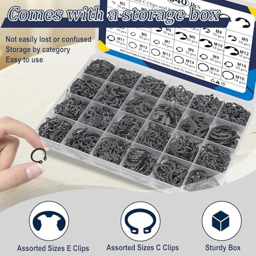 ZQZ 840Pcs C Clips and E Clips Assortment Kit, External Retaining Rings Set