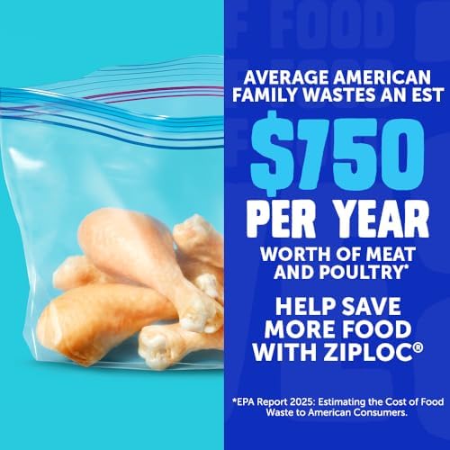 Ziploc Half Gallon Freezer Bags, Food Storage, Easy Open & Close, 40 Count