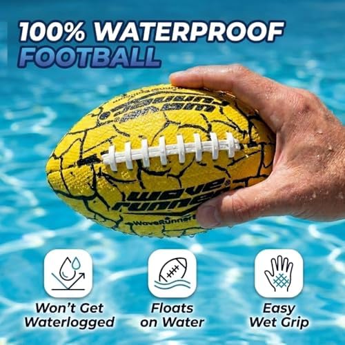 Wave Runner Water Football for Pool and Beach | Waterproof Football for Outdoor Games for Adults, Teens, and Kids - Lightweight Pool Toys, Easy Wet Grip, Outdoor Summer Toy