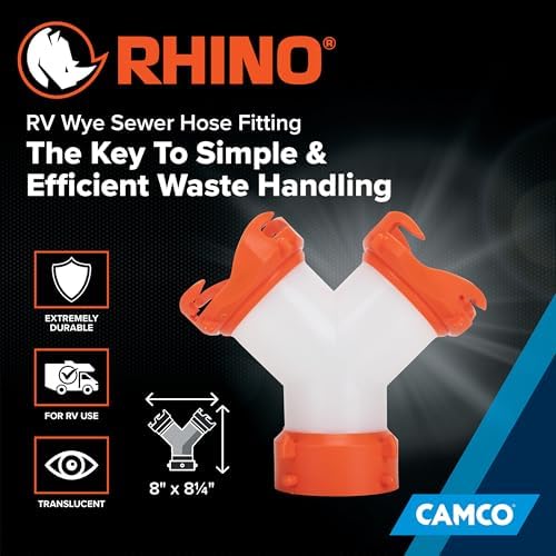 Camco RhinoFLEX Camper/RV Wye Sewer Hose Fitting | Features 360-Degree Swivel Ends & Built-In Gaskets for Odor Tight Connection | Allows for 2 Sewer Hoses to Connect to the Same Dump Station (39812),