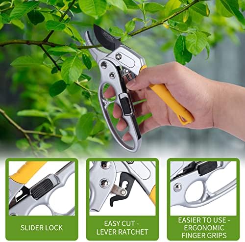 Germany Pruning Shears For Gardening, Arthritis Weak Hand Snips, 4x cutting power trimming, 1-Inch Cut Capacity Garden Clippers, Ergonomic handle, Rust resistant, high strength steel, Sharp
