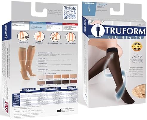Truform Sheer Compression Stockings, 15-20 mmHg, Women's Knee High Length, 20 Denier, Nude, Medium
