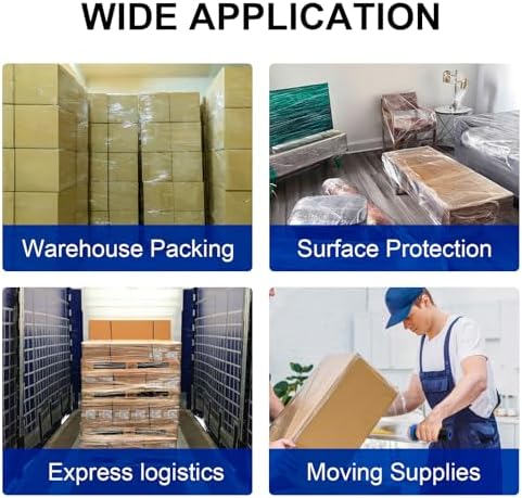 Stretch Film, RAZCC Stretch Wrap Industrial Strength, Shrink Wrap for Pallet Wrap, Heavy Duty Clear Plastic Wrap with Handles, Moving Wrapping Plastic Roll, 15" x 1000 Ft Per Roll, 60 Gauge, 4 Pack