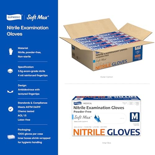 Supmedic Medical Soft Max Nitrile Exam Disposable Gloves Powder-Free 1000Ct