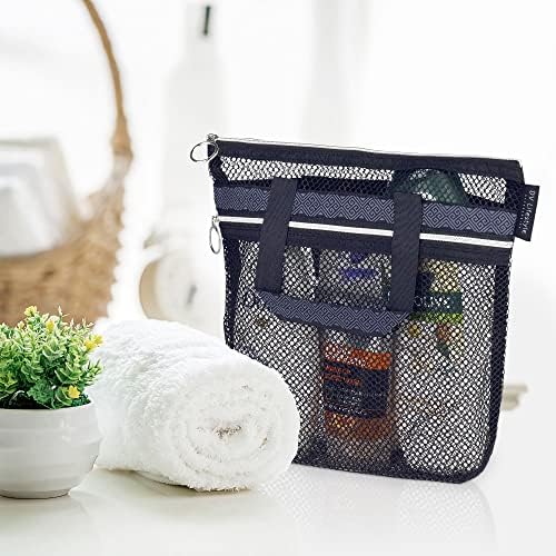 DV Lifestyle Mesh Shower Bag 10.2x9.9'' Quick-Dry Caddy with Zipper & 2 Pockets. Portable Toiletry Tote for Bathroom, Gym, Travel, Camp, Beach, for Sunscreen, Dorm & College Essentials (Black)
