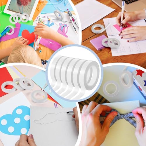 6 Rolls Double Sided Tape for Crafts, Strong Double-Sided Tape, Artist Tape, Double-Sided Adhesive Tape for Arts, Card Making, Scrapbooking Supplies, Gift Wrapping (0.4 in X 26.25Ft)