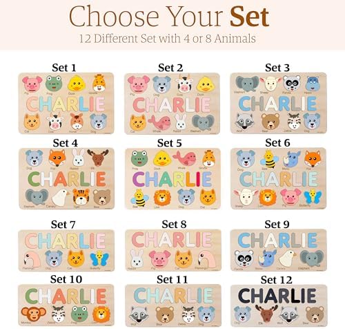 Zuzu Puzzle Personalized Name Puzzle for Toddlers 1-3 | Safari, Farm & 12 Themes | Handmade Wooden Montessori Toy, Keepsake Nursery Decor & Perfect 1st Birthday Gift for Boy Girl