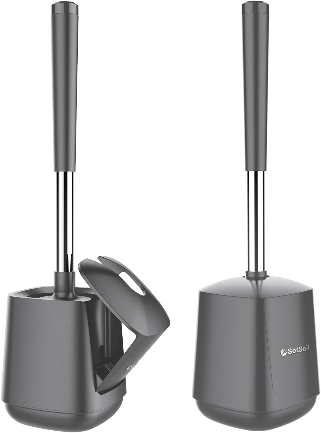 SetSail Toilet Brush and Holder, Self Closing Lid Toilet Bowl Brushes Holder and Extra Long Handle Ventilated Toilet Brush Set for Bathroom Cleaning, Nylon Bristles, Black