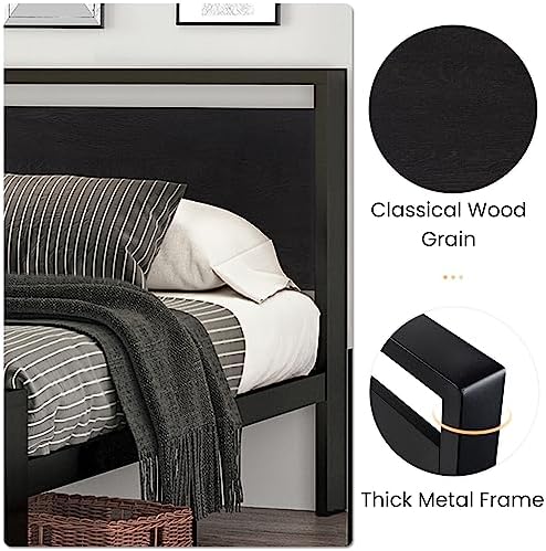 SHA CERLIN Full Size Bed Frame, Wooden Headboard and Footboard, Black Oak