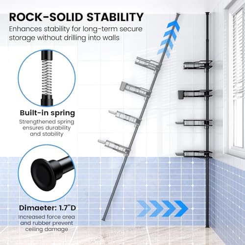 Adjustable Shower Caddy Tension Pole: Rustproof Corner Bathroom Shelves