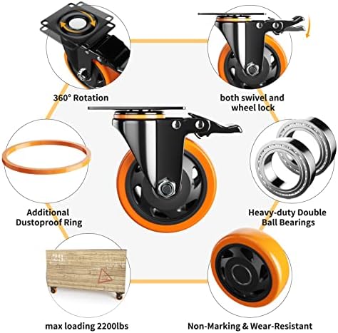 YUPEZOP 4 Inch Caster Wheels, Casters Set of 4 Heavy Duty with Brake