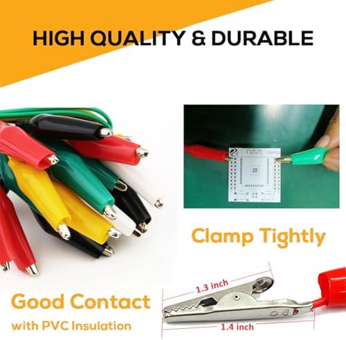 10PCS Premium Alligator Clips Electrical, 5 Colors Test Leads with Testing Probes, Crocodile Jumper Wires Cable with Alligator Clips for Electrical Testing, Circuit Connection, Electronic Experiments