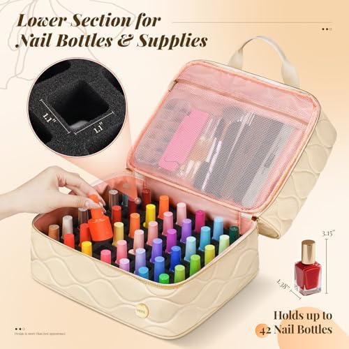 YOREPEK 2 Layer Nail Polish Organizer Case for 42+ Bottles (15ml/0.5 fl.oz)