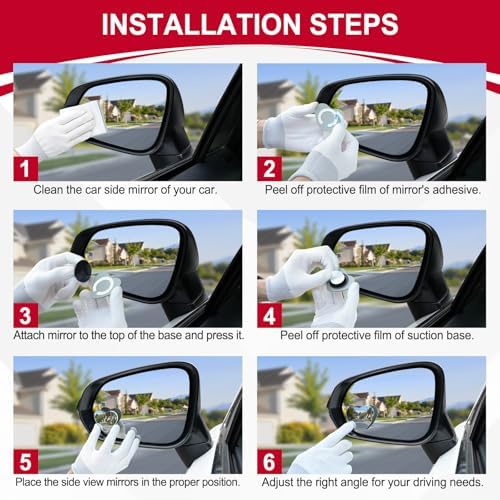 LivTee Blind Spot Mirrors, Heart Shaped HD Glass Frameless Convex Rear View Mirrors, Wide Angle Adjustable Stick for Side Mirror, Automotive Exterior Accessories for Car, SUV & Trucks, Pack of 2