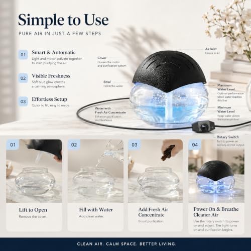 Air Freshener（Black） - for Home, Bedroom, Office and Warehouse - Essential Oil Aroma Diffuser with LED Color Night Light and Soothing Water Flow Sound - for Pets and Smokers.