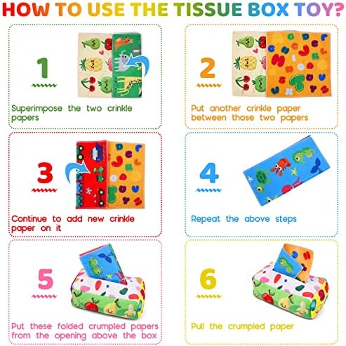 YOGINGO Baby Toys 6 to 12 Months - Tissue Box Toy Montessori for Babies 6-12 Months, Soft Stuffed High Contrast Crinkle Infant Sensory Toys, Boys&Girls Kids Early Learning Gifts