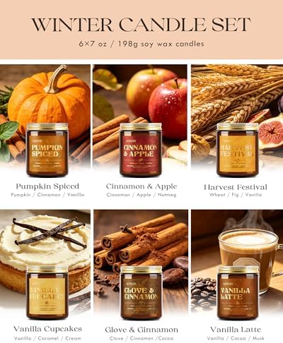 AOOVOO 6 Pack Fall Candles Set - 42oz Autumn Candle Gift for Home Scented