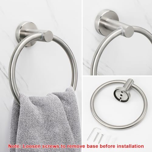 NearMoon Bath Towel Ring, Bathroom Hardware Accessories-Thicken Stainless Steel Hand Towel Holder for Bathroom, Modern Round Towel Hanger Wall Mounted (Brushed Nickel, 1 Pack)