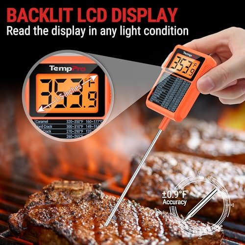 TempPro TempDip 1 Sec Digital Candy Thermometer with Pot Clip & 10" Probe
