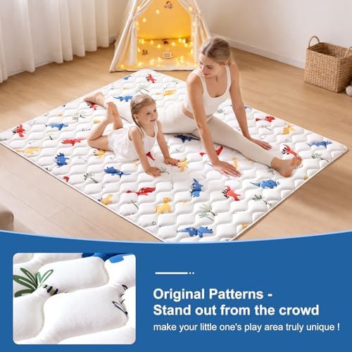 50" x 50" Foldable Baby Play Mat, Odorless Premium Foam Microfiber Floor Mat, Hypoallergenic Non‑Slip Washable for Infants Toddlers, Playpen, Tummy Time & Travel