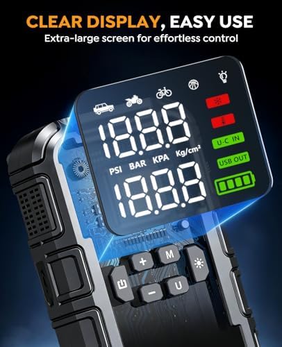 8000A Car Battery Jump Starter with Air Compressor 160PSI, Car Jumper Starter Portable (All Gas 12L Diesel), 12V Jump Box Car Battery with 600LM Light, Jumper Cables, Large LCD Display, Power Bank