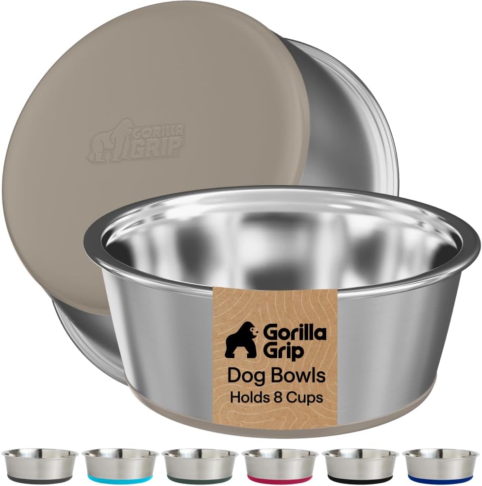 GORILLA GRIP Dog Bowls, Food Grade Stainless Steel, Set of 2, 2 Cup, Black | 304 Stainless Steel Pet Feeding Bowls Hold 16 fl oz Each, Dishwasher Safe, Rust Resistant, BPA Free Rubber Base