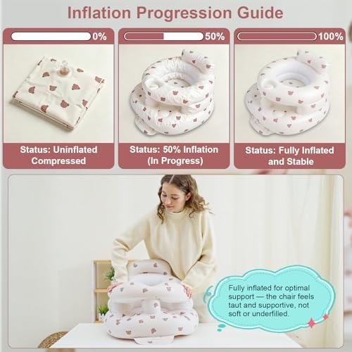 Inflatable Baby Seat with Built-in Pump and Back Support, Brown Bear