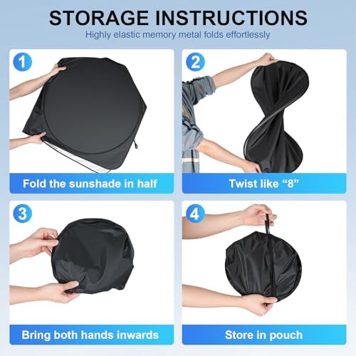 JUSTTOP 300T Car Windshield Sun Shade, Universal Foldable Reflective Sun Shade with Storage Bag, Car Interior Accessories, Fit for Cars Trucks SUVs(63" L x 35" W)