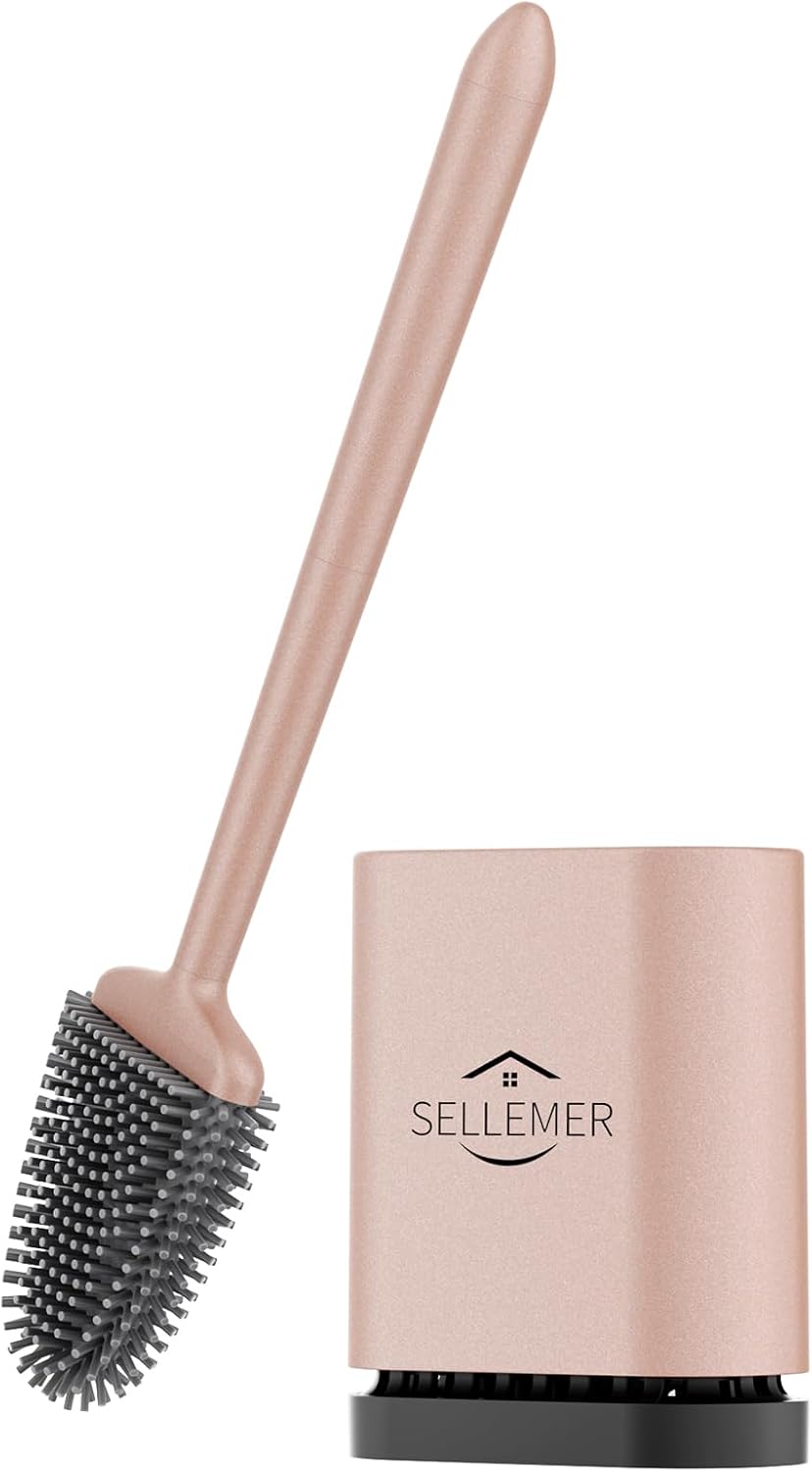 Sellemer Silicone Toilet Brush, Ventilation Slots Base Holder 1 Pack Silver