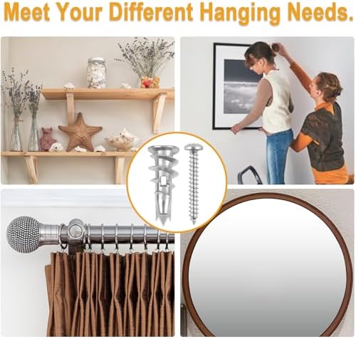 KURUI Metal Self Drilling Drywall Anchors, Shatter-Resistant Wall Anchors