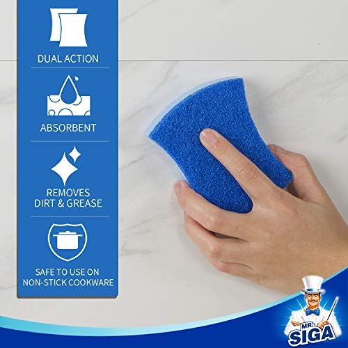 MR.SIGA Non-Scratch Cellulose Scrub Sponge, Dual-Sided Dish Sponge, 12 Pack