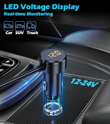LIHAN 7-1 Cigarette Lighter Splitter, 3-Socket Adapter with PD 30W Type-C