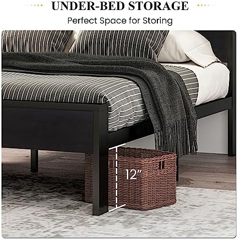 SHA CERLIN Full Size Bed Frame, Wooden Headboard and Footboard, Black Oak