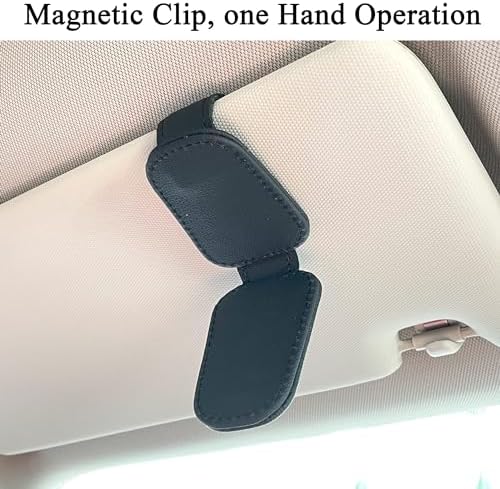 KIWEN Sunglasses Holders for Car Visor, Magnetic Leather Glasses Eyeglass Clip for Car, Ticket Card Clip Sunglasses Mount, Car Visor Accessories Gadgets (1, Black)
