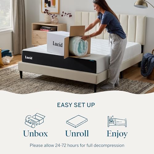 Lucid 4 Inch Memory Foam Mattress Topper, Twin XL Size – Cooling Gel Bed Topper – Preassure-Relieving Ultra Plush Feel – Ventilated Breathable Design – CertiPur Certified - Dorm Room Essentials