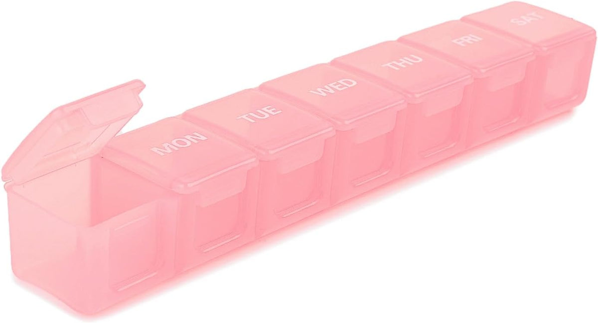 Sukuos Extra Large Weekly Pill Organizer, 7 Day Daily Pill Box Case Easy to Open, Silkscreen Printed Medicine Container with Clear Lid for Vitamins, Fish Oils or Supplements