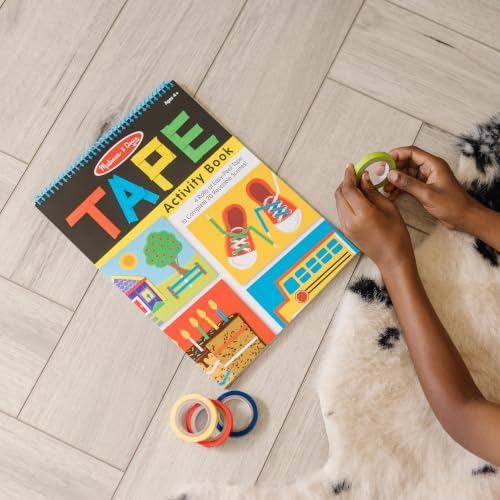 Melissa & Doug Tape Activity Book for Kids with 4 Easy-Tear Tape Rolls (Blue, Green, Red, Yellow) & 20 Reusable Scenes on Spiral-Bound Sheets, Road Trip Activities & Travel Toys for Kids Ages 4+