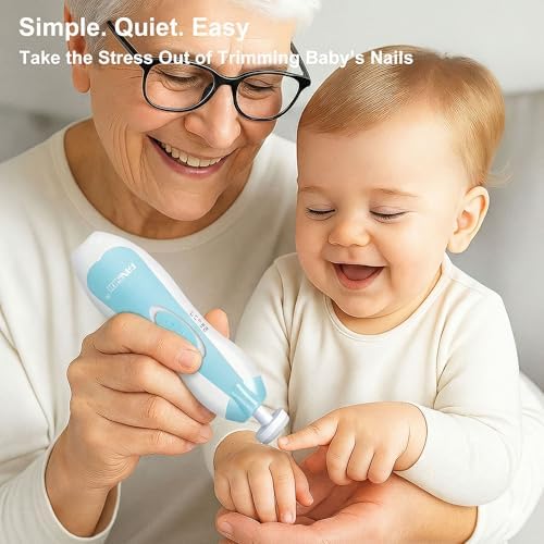 Fansidi Baby Nail Trimmer Electric, Easy & Safe Nail File for Newborn Infant Toddler, Whisper-Quiet Nighttime Use, 4-Stage Age-Matched Grinding Heads, LED Light, 18-Piece Kit, Blue, Baby Shower Gift