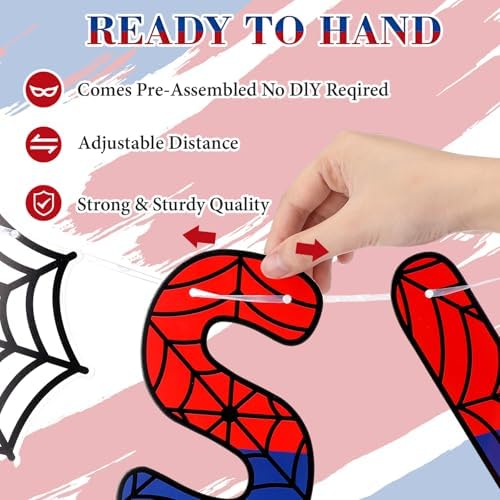 TaoBary Spider Theme 4th Birthday Banner Swinging into 4,Red and Blue