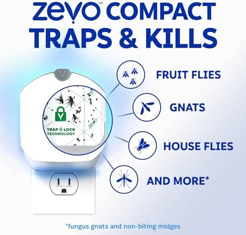 Zevo Compact Flying Insect Trap for Gnats & Fruit Flies, 1 Base & 3 Refills
