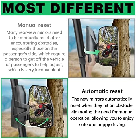 SHEJISI UTV Side Mirrors,You No Longer Need to Adjust by Hand,Innovative Automatic Reset Function,for 1.5"-2.0" Roll Cage,Compatible with Polaris RZR,Can Am Maverick,Honda Pioneer SXS,Kawasaki Mule