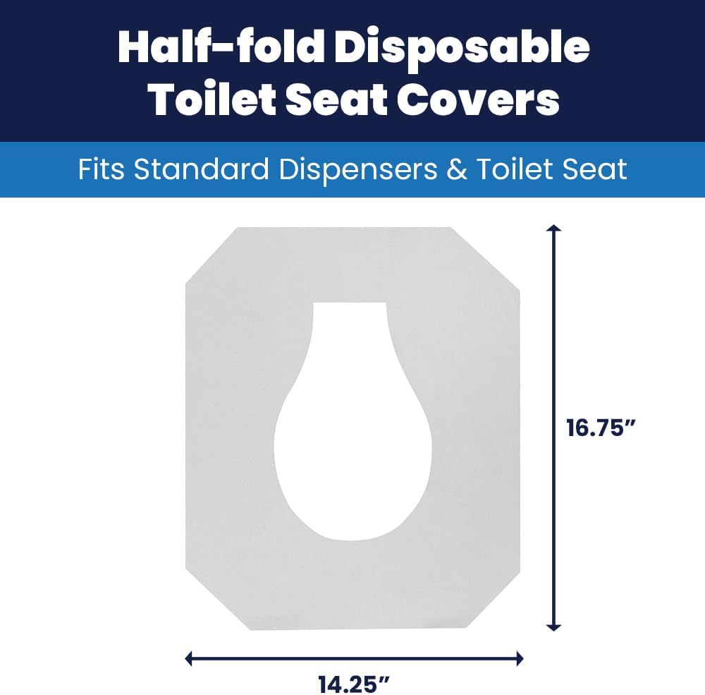 Hospeco Flushable Toilet Seat Covers - 1000 Pcs, 4 Packs of 250 - Disposable Paper Discreet Seats for Commercial Wall Dispenser, 16.75 x 14.25 Half-Fold, White