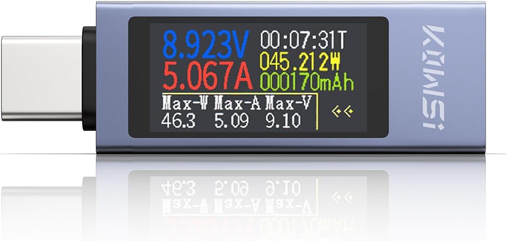 USB C Tester Power Meter, 4-30V 0-12A Type-C PD Tester Digital Multimeter, Voltage and Current Tester Meter Voltmeter, Power Bank Capacity USB Cable Charger Detector (KWS-2303C)