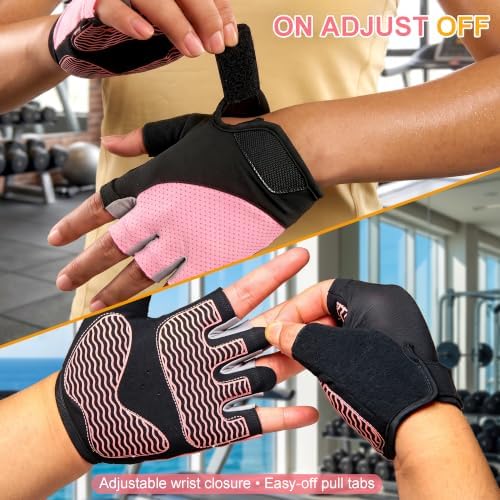 sunnex Workout Gloves for Women - Breathable Weight Lifting Gloves with Non-Slip Silicone Padding, Fingerless Gym Gloves for Cycling, Rowing, Pull Ups & Training (4 Sizes)