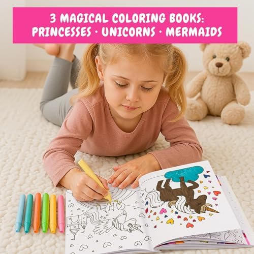 ZICOTO Fun Coloring Books for Kids Set of 3 - Princess, Unicorn & Mermaid