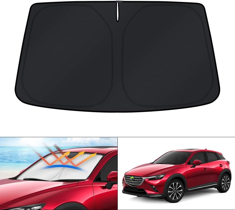 KUST Windshield Sun Shade for 2017-2026 Tesla Model Y/Model 3 Sunshade Accessories (Fit 2025-2026 Model Y Juniper / 2024 Model 3 Highland) Upgraded Foldable Sunshade, Blocks UV Rays Keep Car Cool